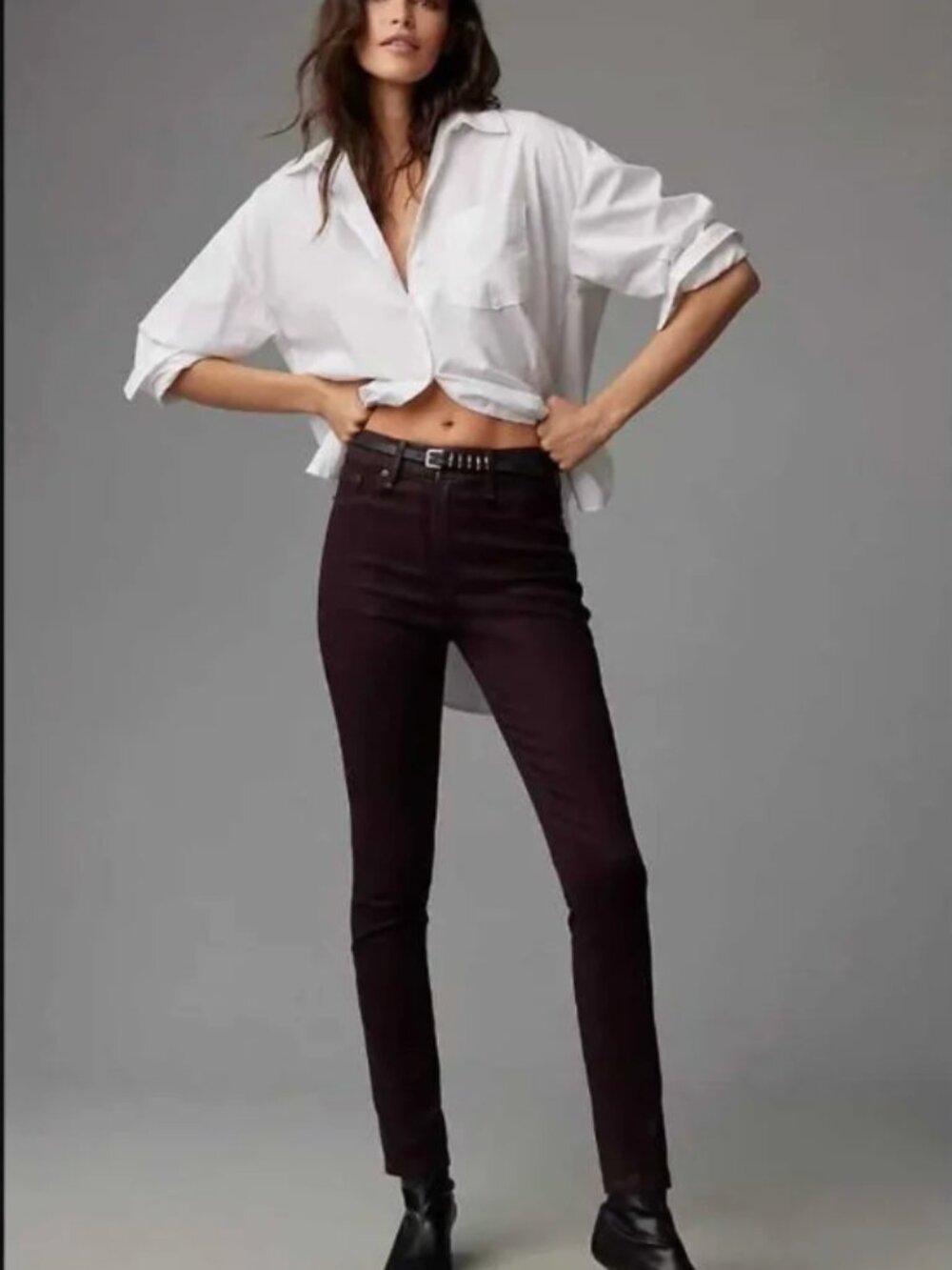Good American Coated Good Legs Straight-Leg Jeans Size 8 - Wine